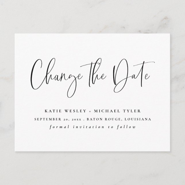 Carte Postale Faire-part Noir minimal Modifier la date des annonces (Devant)