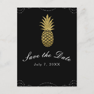 Carte Postale Faire-part Noir Pailleté Or Ananas Glam Enregistrer la Date