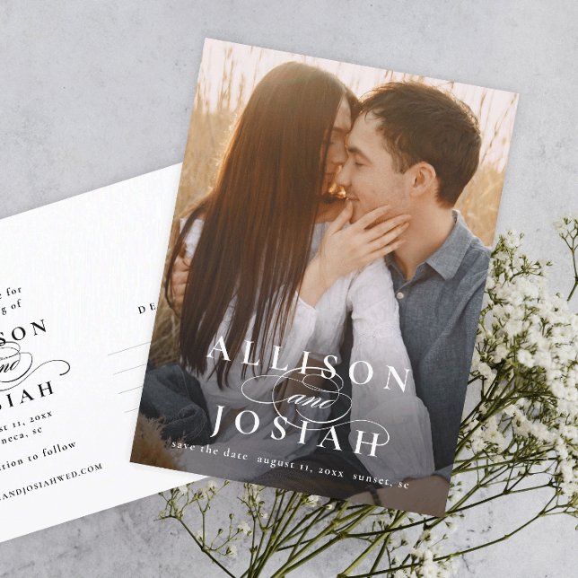 Carte Postale Faire-part Noms Élégants Classiques Photo Mariage Enregistrer (Créateur téléchargé)