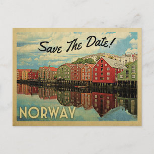 Carte Postale Faire-part Norvège Enregistrer la date Norvège Vintage norvég