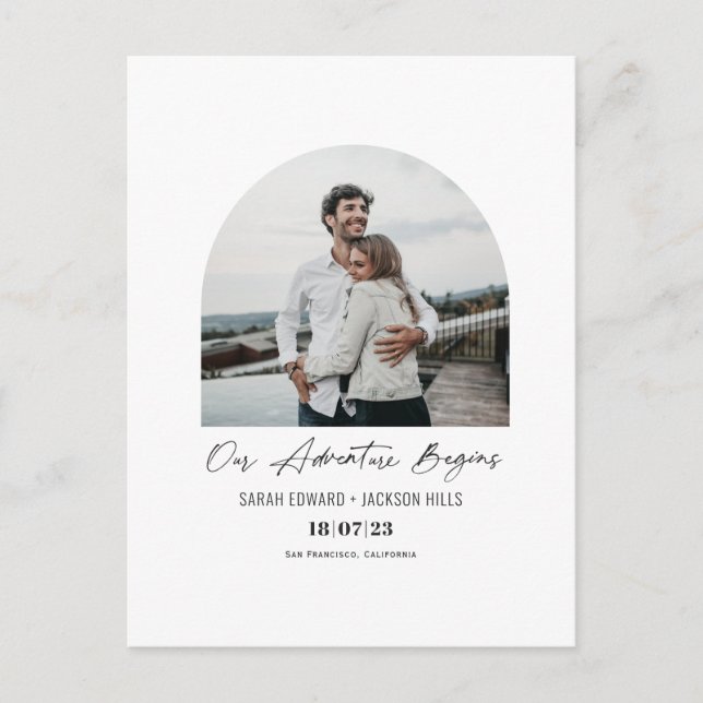 Carte Postale Faire-part Notre aventure commence, photo gravée enregistrer  (Devant)