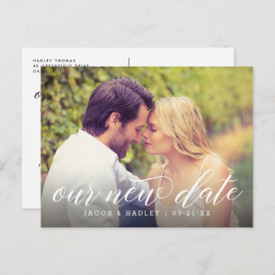 Carte Postale Faire-part Notre nouvelle date Moderne Calligraphie Mariage P