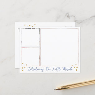 Carte Postale Faire-part Notre petit Miracle Gold Star 3 Photos Baby