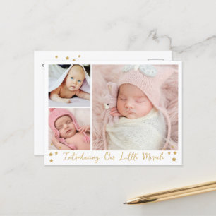 Carte Postale Faire-part Notre petit miracle Gold Star 3 Photos Bébé