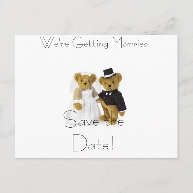Carte Postale Faire-part nounours, sauvez la date !, on obtient Marr... (Devant)