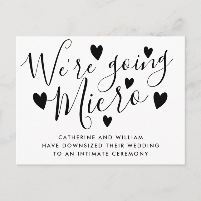 Carte Postale Faire-part Nous allons faire un micro mariage Script Hearts (Devant)