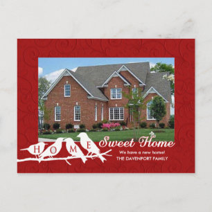 Carte Postale Faire-part Nous avons bougé - Red Home Sweet Home Birds on a