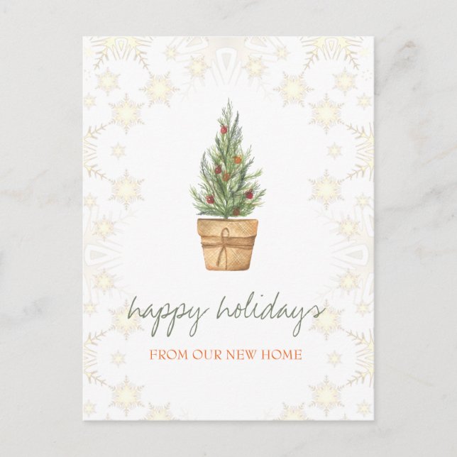 Carte Postale Faire-part Nous Avons Déménagé, Arbre De Noël, Boules Snowfla (Devant)