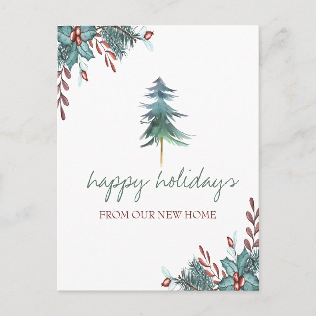 Carte Postale Faire-part Nous Avons Déménagé, Arbre de Noël Holly Berry Hol (Devant)