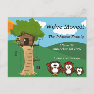 Carte Postale Faire-part Nous avons déménagé | Arbre | Famille Owl | Cute