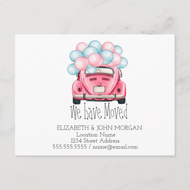 Carte Postale Faire-part Nous Avons Déménagé, Ballons De Voiture, Nouvelle  (Devant)