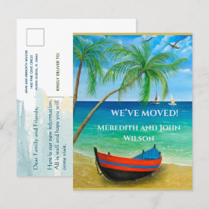 Carte Postale Faire-part Nous avons déménagé Budget Beach Ocean Palms Movin