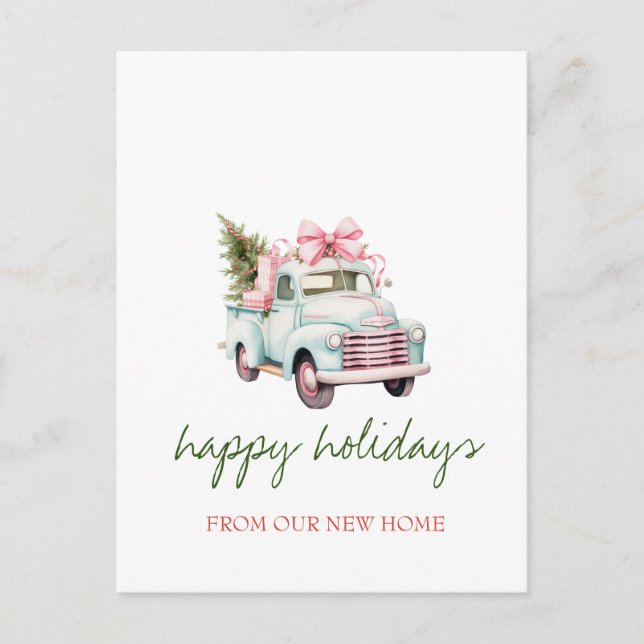 Carte Postale Faire-part Nous Avons Déménagé, Camion Bleu, Vacances Arbre À (Devant)