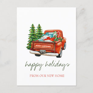 Carte Postale Faire-part Nous avons déménagé, Camion rouge de Noël