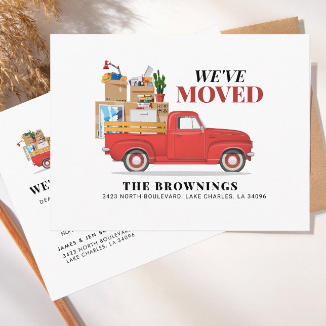 Carte Postale Faire-part Nous avons déménagé Camion Rouge Nouvelle Adresse (Watercolor Red Truck Moving Announcement Postcard)