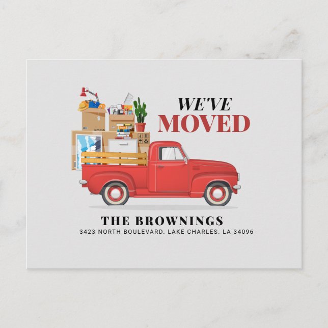 Carte Postale Faire-part Nous avons déménagé Camion rouge rustique déménage (Devant)