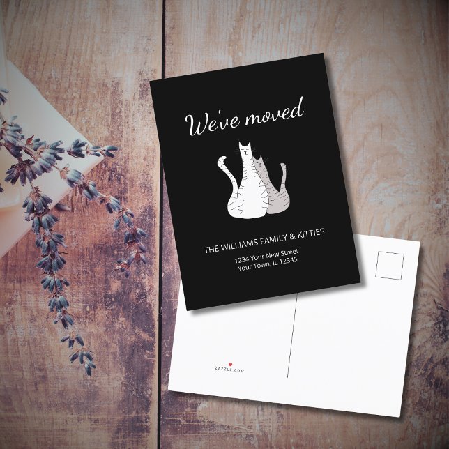 Carte Postale Faire-part Nous avons Déménagé Chats Noir Blanc Déménagement (Créateur téléchargé)