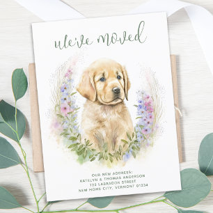 Carte Postale Faire-part Nous avons déménagé chiot Golden Retriever déménag