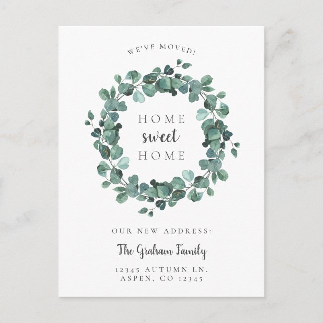 Carte Postale Faire-part Nous avons déménagé Eucalyptus aquarelle (Devant)