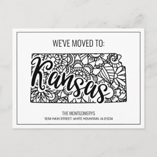 Carte Postale Faire-part Nous avons déménagé Floral Mandala Kansas State