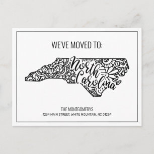 Carte Postale Faire-part Nous avons déménagé Floral Mandala North Carolina