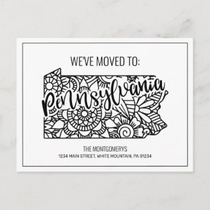 Carte Postale Faire-part Nous avons déménagé Floral Mandala Pennsylvania St