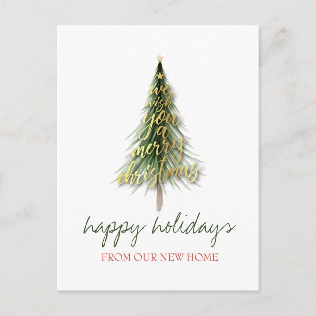 Carte Postale Faire-part Nous Avons Déménagé, Gold Noël Pine Tree vacances (Devant)
