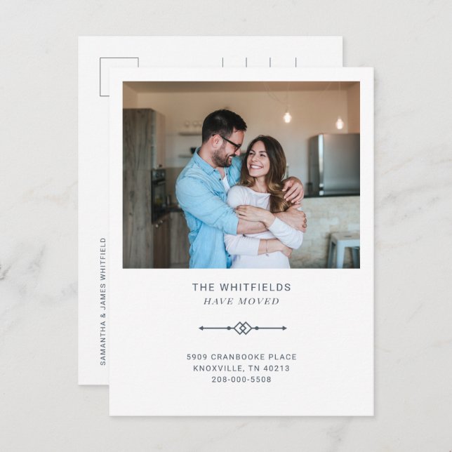 Carte Postale Faire-part Nous avons déménagé la photo moderne en mouvement (Devant / Derrière)