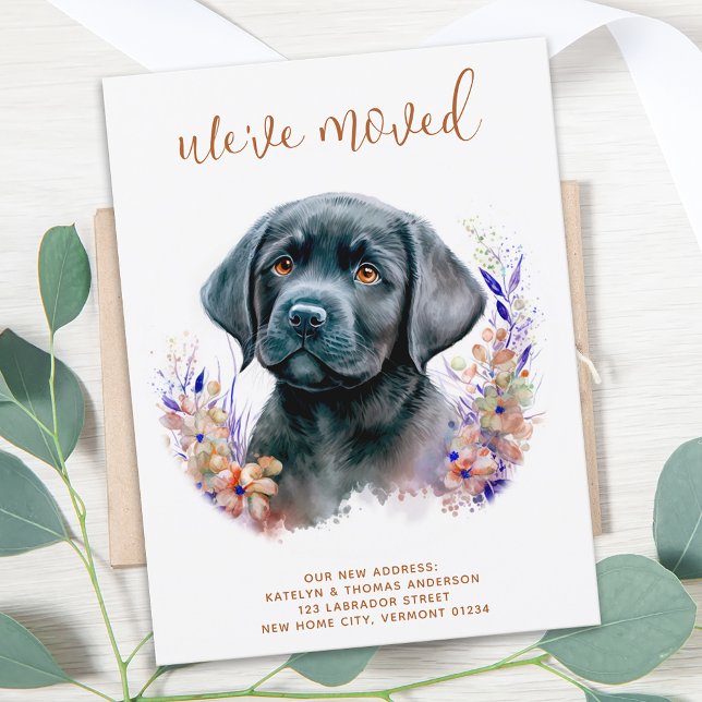 Carte Postale Faire-part Nous avons déménagé Labrador Puppy Boho Floral Chi (Créateur téléchargé)