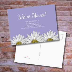 Carte Postale Faire-part Nous avons déménagé Marguerites blanches Lilas Vio