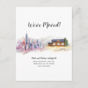 Carte Postale Faire-part Nous avons déménagé Modern Watercolor Country Movi