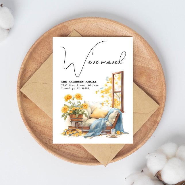 Carte Postale Faire-part Nous Avons Déménagé Nouvelle Adresse Aquarelle Flo (Weve Moved New Address Floral Watercolor Moving Announcement Postcard)