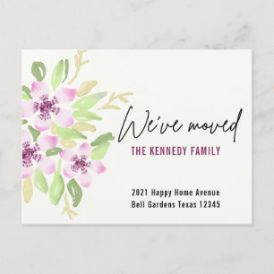 Carte Postale Faire-part Nous avons déménagé Nouvelle Maison Aquarelle rose