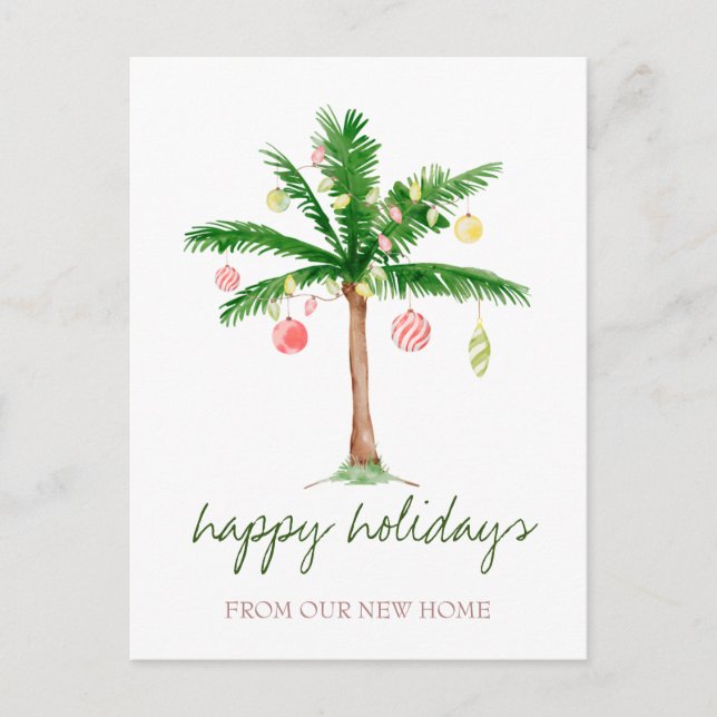 Carte Postale Faire-part Nous Avons Déménagé, Palmier À Boules De Noël (Devant)