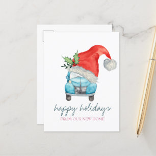 Carte Postale Faire-part Nous avons déménagé, Père Noël Chapeau de Voiture