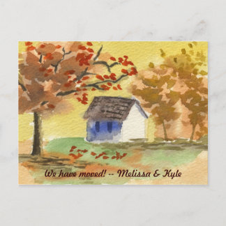 Carte Postale Faire-part Nous avons déménagé Petit Cottage Arbre d'automne 
