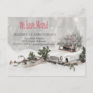Carte Postale Faire-part Nous avons déménagé, Pin Tree, Voiture, Neige, Nou