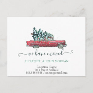 Carte Postale Faire-part Nous avons déménagé Rétro Voiture Sapin Noël