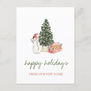 Carte Postale Faire-part Nous avons déménagé, Sapin, Bonhomme de neige, Coo