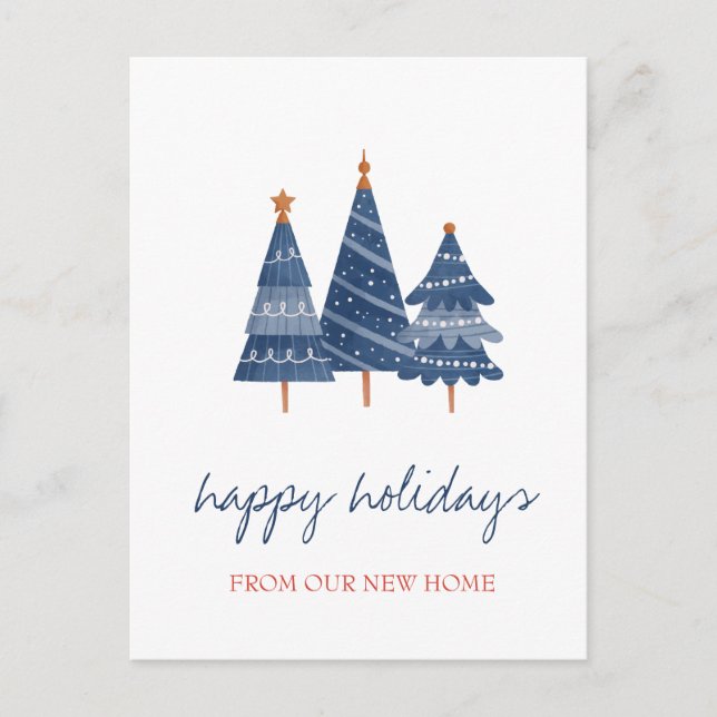 Carte Postale Faire-part Nous avons déménagé, Sapin de Noël Bleu de Fêtes  (Devant)