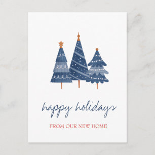 Carte Postale Faire-part Nous avons déménagé, Sapin de Noël Bleu pour les F