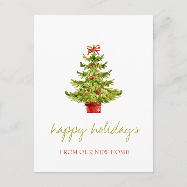 Carte Postale Faire-part Nous avons déménagé, Sapin de Noël, Boules de Fête (Devant)