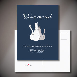 Carte Postale Faire-part Nous avons déménagé Tabby Cats Marine Blue Moving