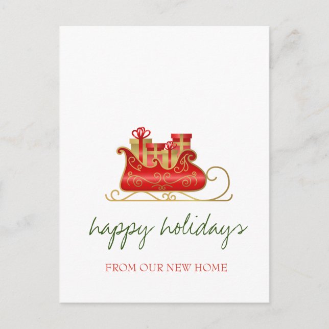 Carte Postale Faire-part Nous avons déménagé, traîneau de Noël  (Devant)