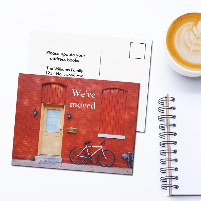 Carte Postale Faire-part Nous avons déménagé Vélo rouge maison moderne mign (Créateur téléchargé)