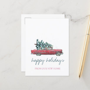 Carte Postale Faire-part Nous Avons Déménagé, Voiture Rétro, Arbre De Noël