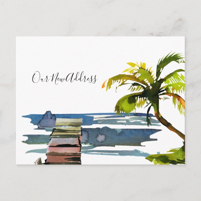 Carte Postale Faire-part Nous Avons Déménagé Waterfront Dock Palm Tree Nouv (Devant)