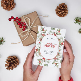 Carte Postale Faire-part Nous avons déménagé Winter Pine Red Berry