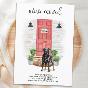 Carte Postale Faire-part Nous avons déplacé Black Labrador Red Door Dog Mov