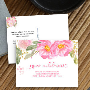 Carte Postale Faire-part Nous avons déplacé Pink Aquarelle Floral Nouvelle